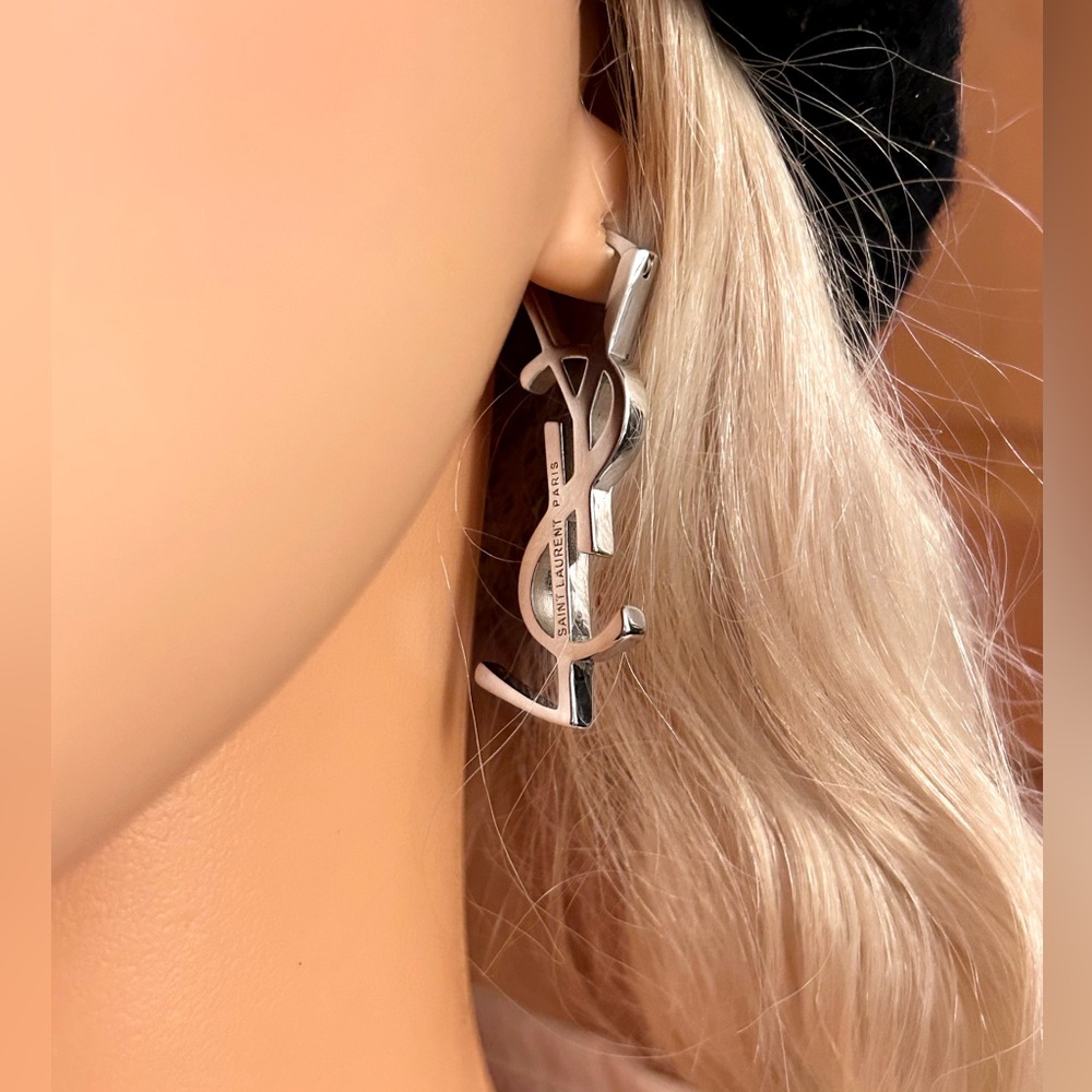 Authentic YSL Saint Laurent Cassandre Monogram-Logo Lettering Earring Set - Picture 10 of 12